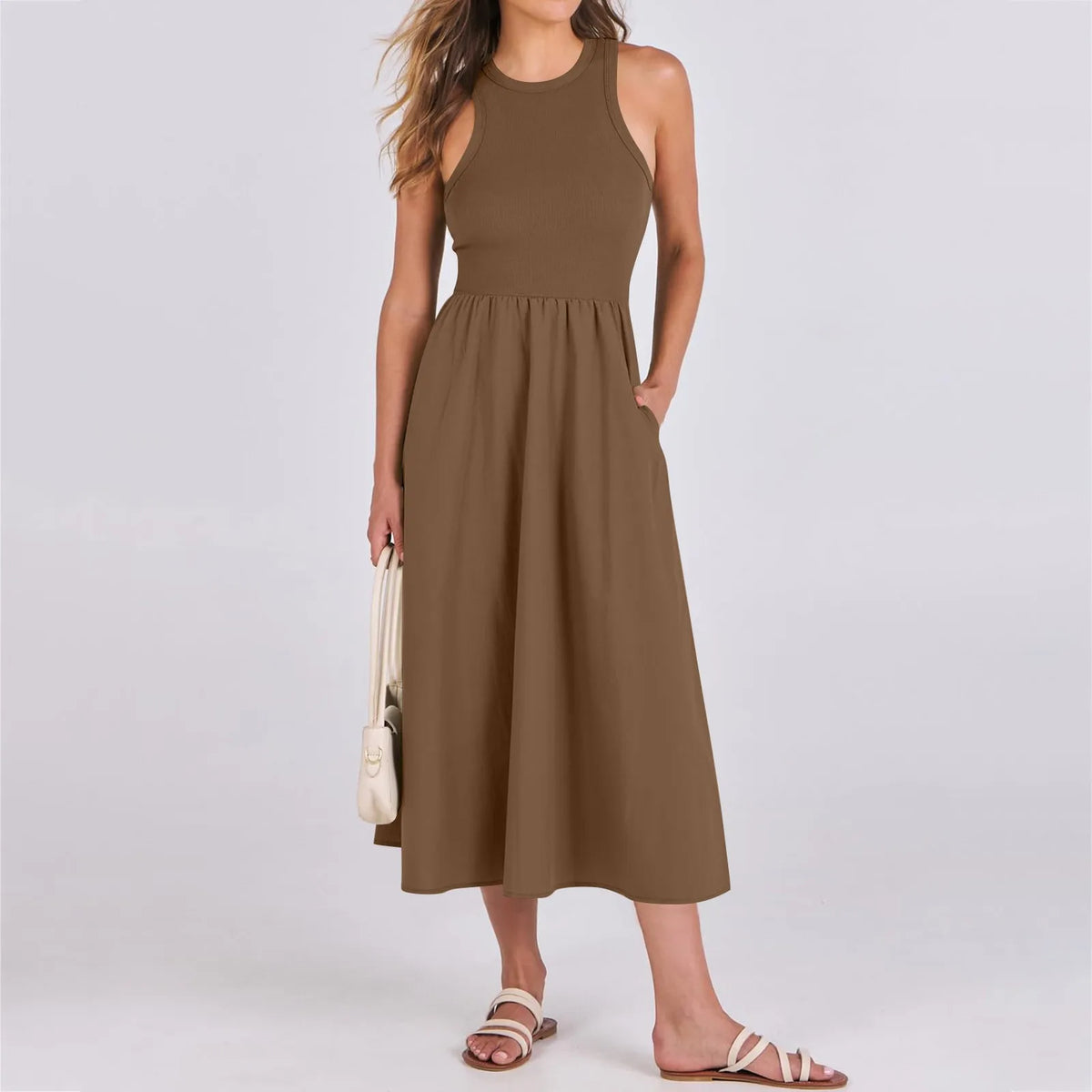Sleeveless Patchwork Knit Racerback Sundress