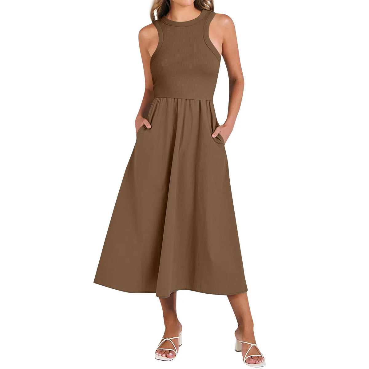 Sleeveless Patchwork Knit Racerback Sundress