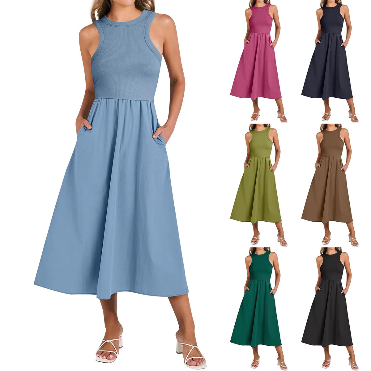 Sleeveless Patchwork Knit Racerback Sundress