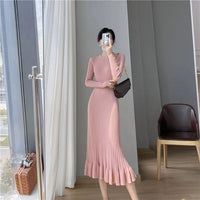 Solid Knitted Midi Dress