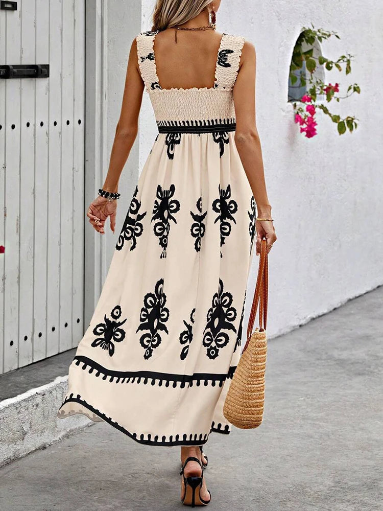 Summer Floral Spaghetti Strap Long Dress for Women
