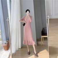 Solid Knitted Midi Dress
