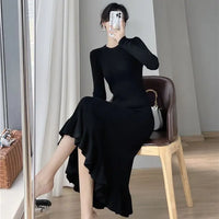 Solid Knitted Midi Dress