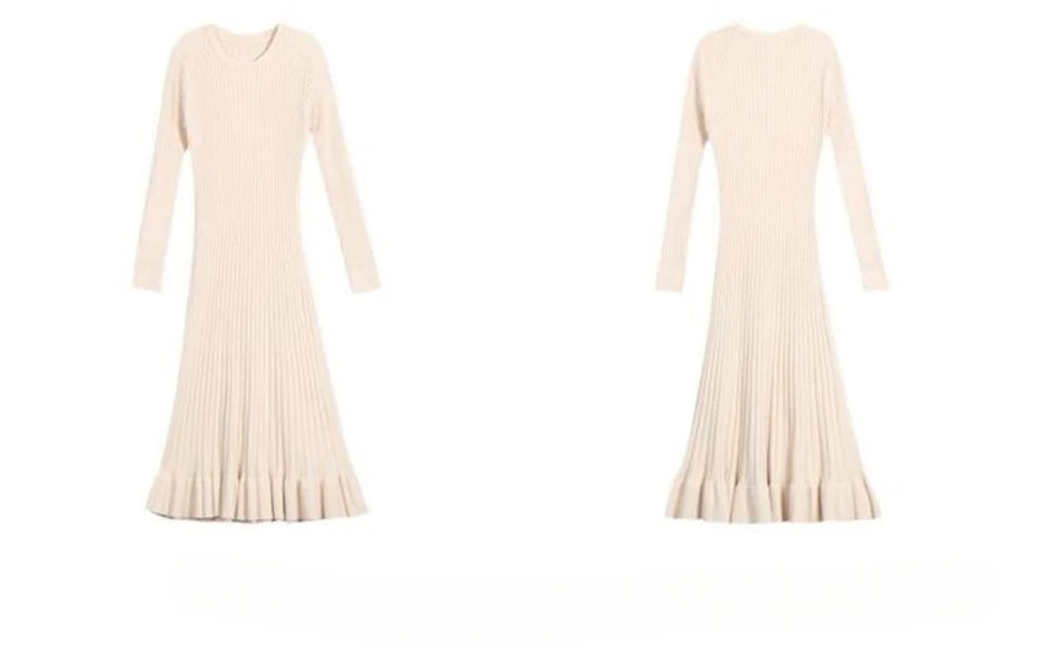 Solid Knitted Midi Dress