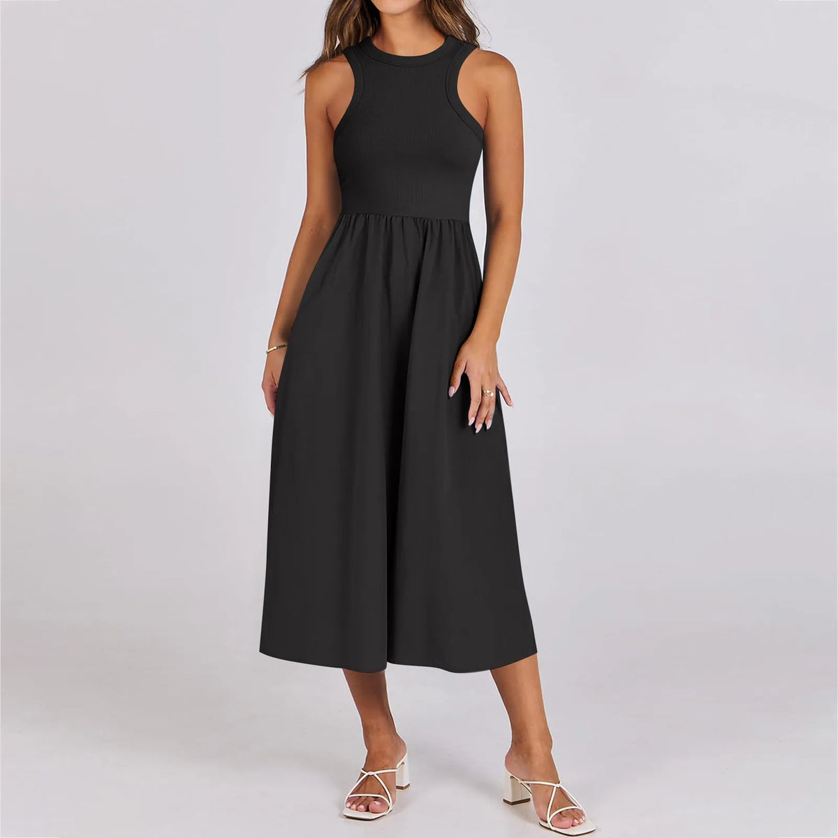 Sleeveless Patchwork Knit Racerback Sundress