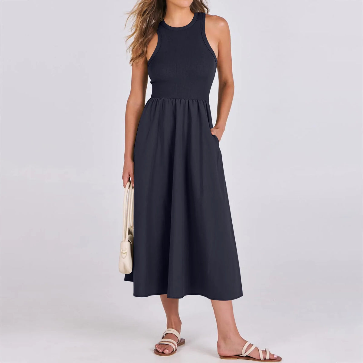 Sleeveless Patchwork Knit Racerback Sundress