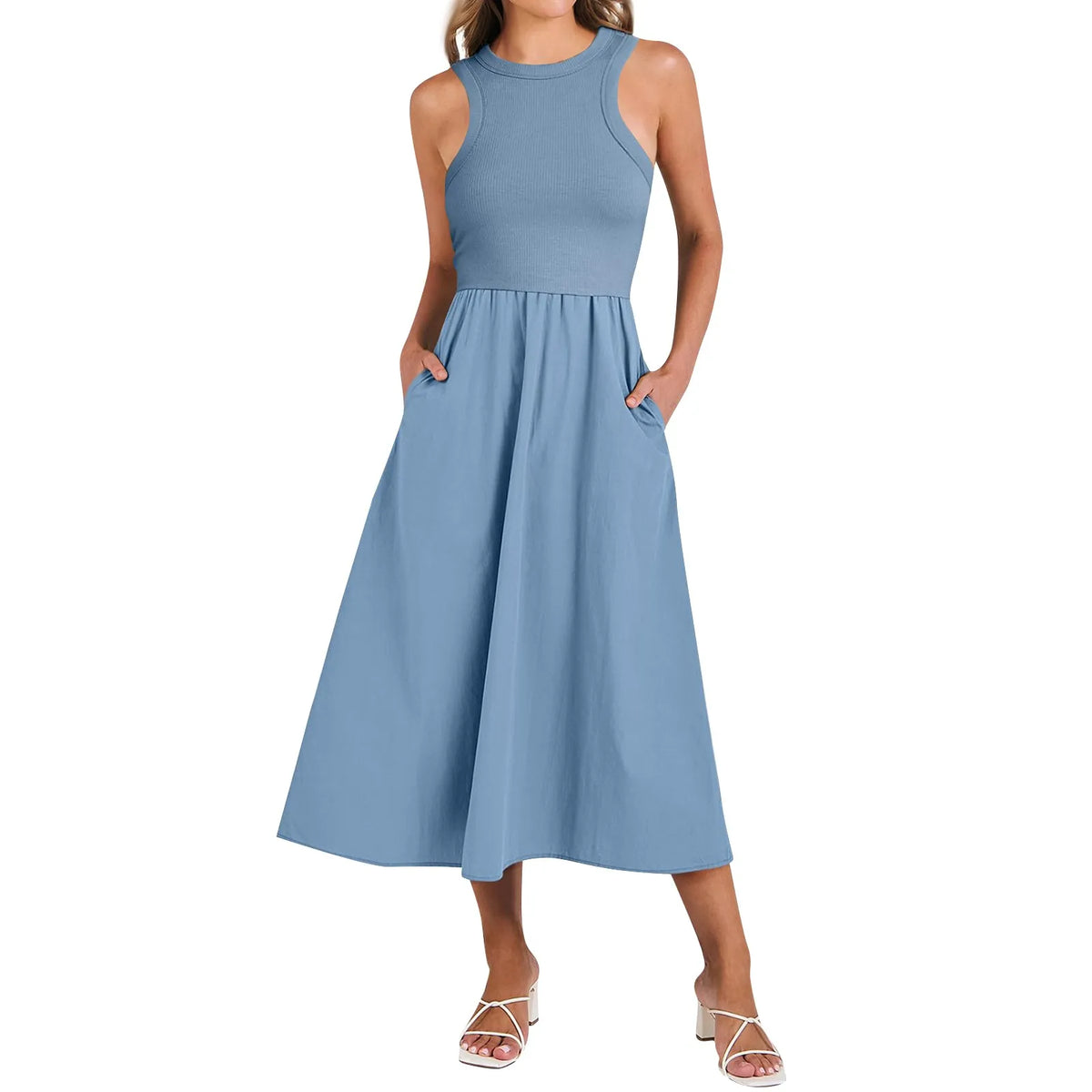 Sleeveless Patchwork Knit Racerback Sundress