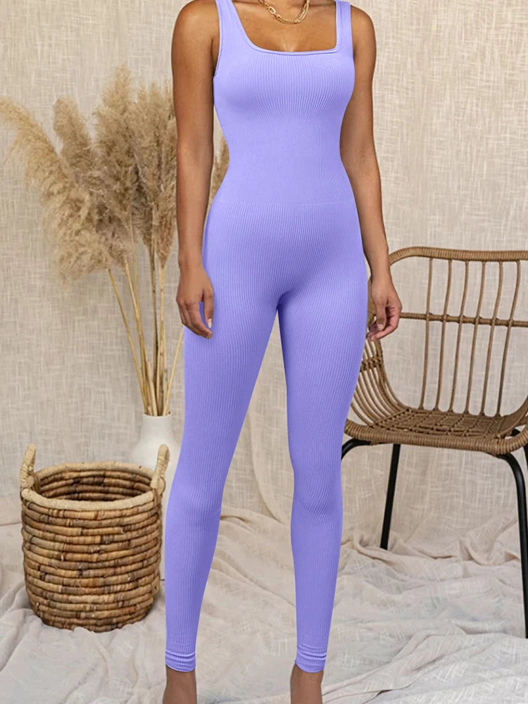 Solid Color Sleeveless Yoga Jumpsuit