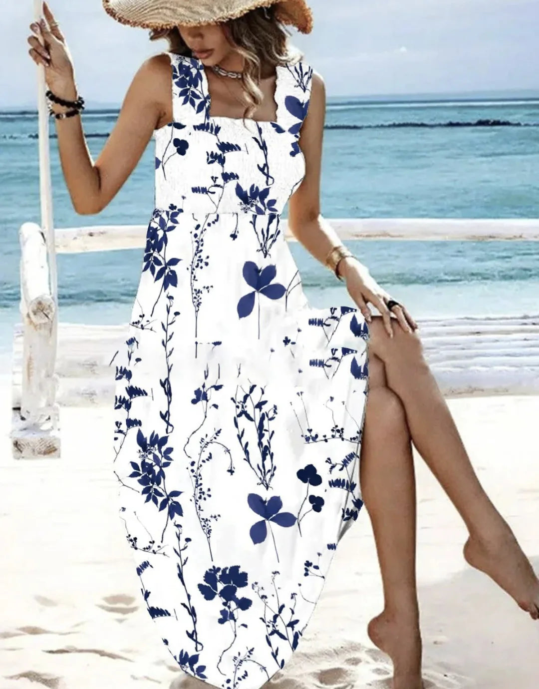 Summer Floral Spaghetti Strap Long Dress for Women