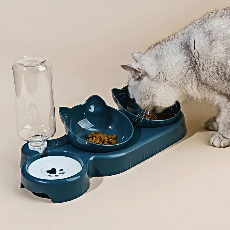 3-in-1 Cat Bowl Set with Gravity Water Feeder