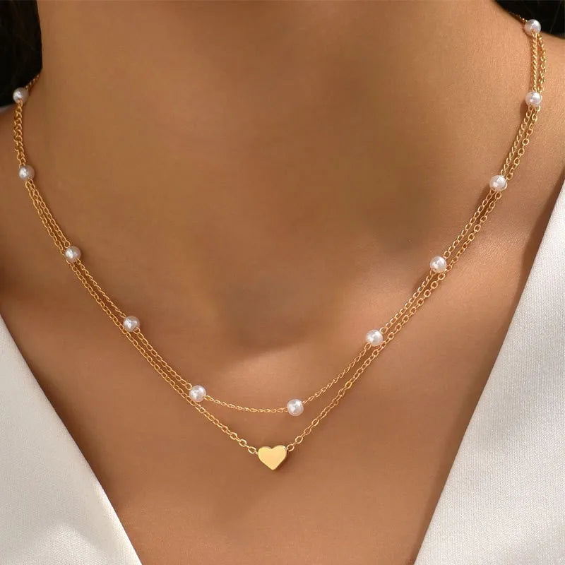 LATS Heart Double Layer Pearl Choker
