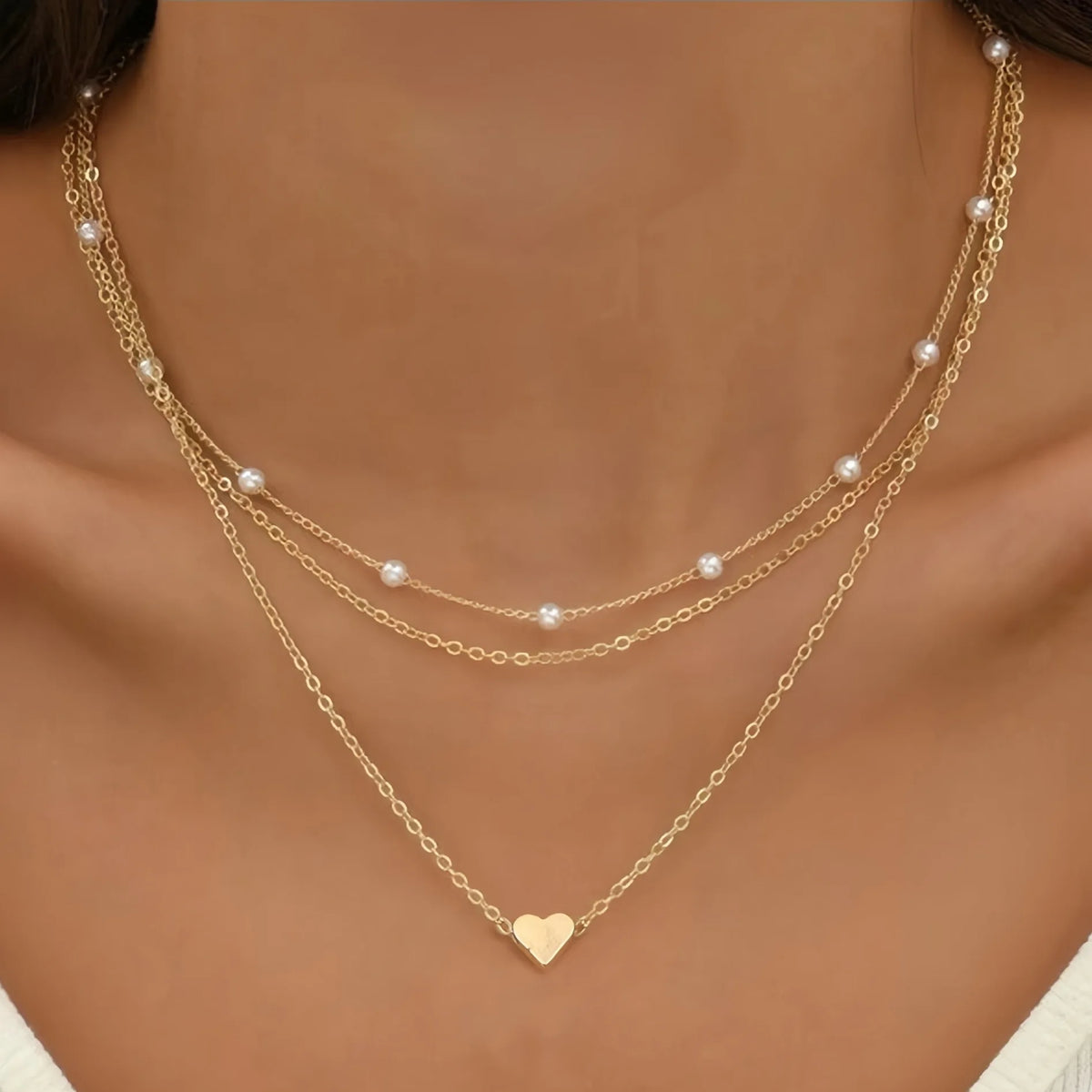 LATS Heart Double Layer Pearl Choker