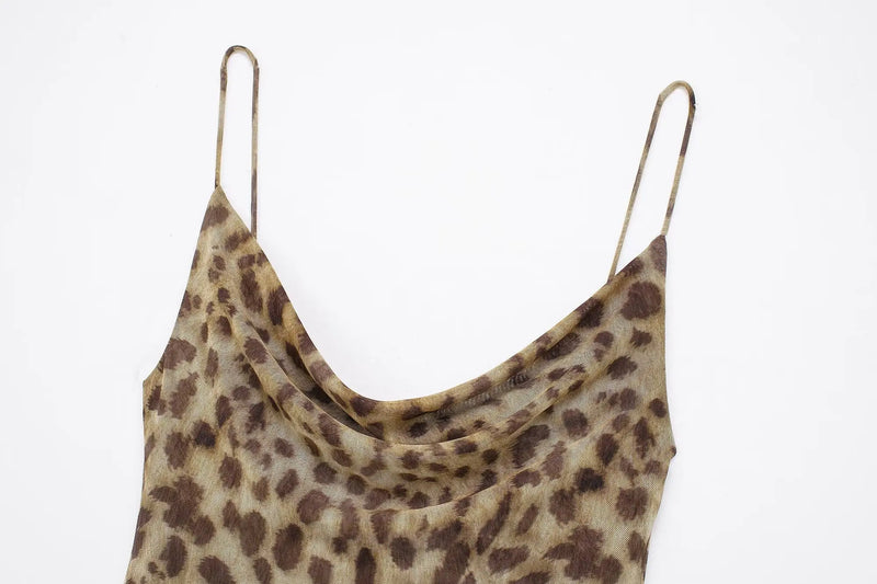 Vintage Leopard Print Backless Summer Maxi Dress for Women