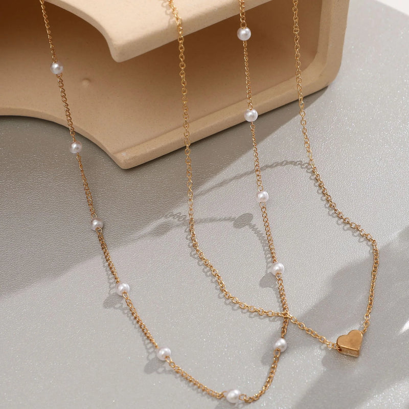 LATS Heart Double Layer Pearl Choker