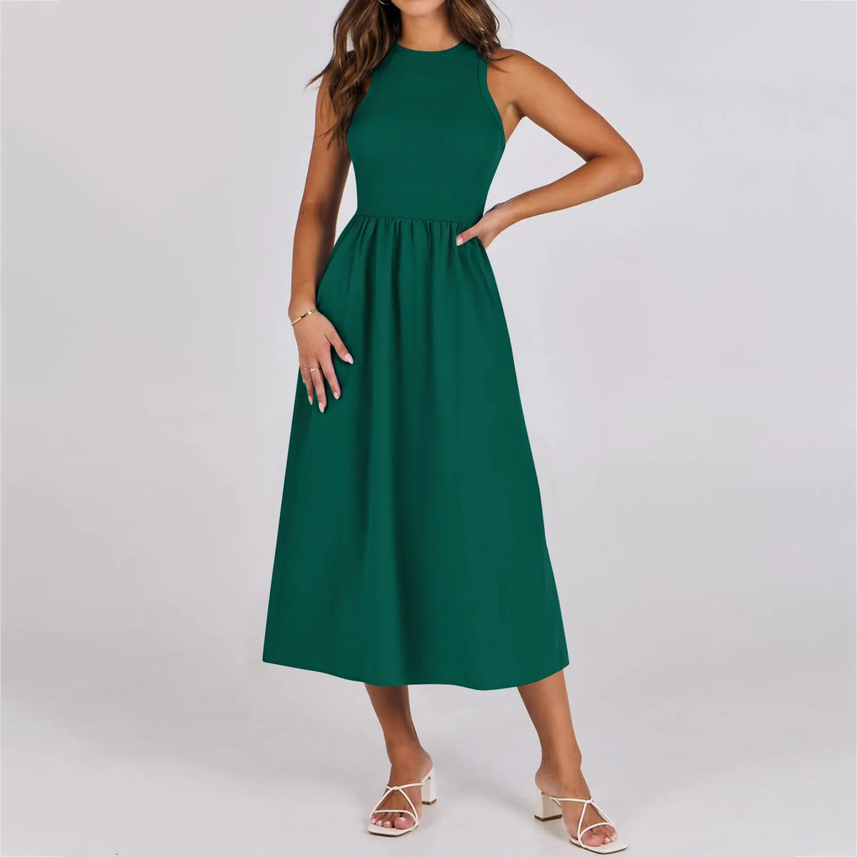 Sleeveless Patchwork Knit Racerback Sundress