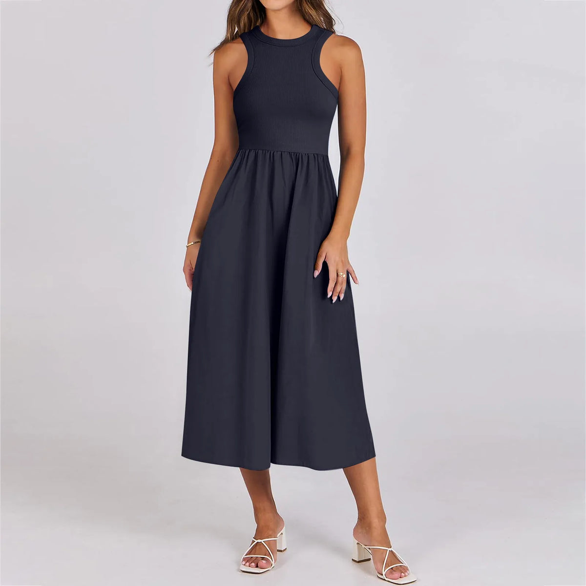 Sleeveless Patchwork Knit Racerback Sundress