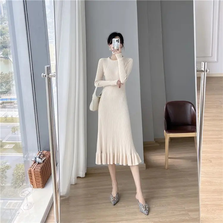 Solid Knitted Midi Dress