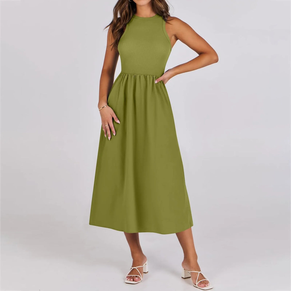 Sleeveless Patchwork Knit Racerback Sundress