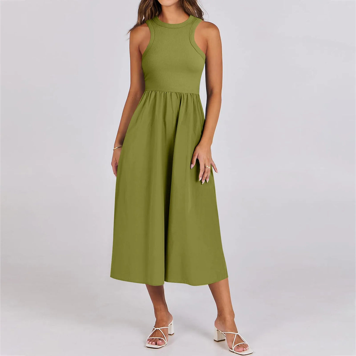 Sleeveless Patchwork Knit Racerback Sundress