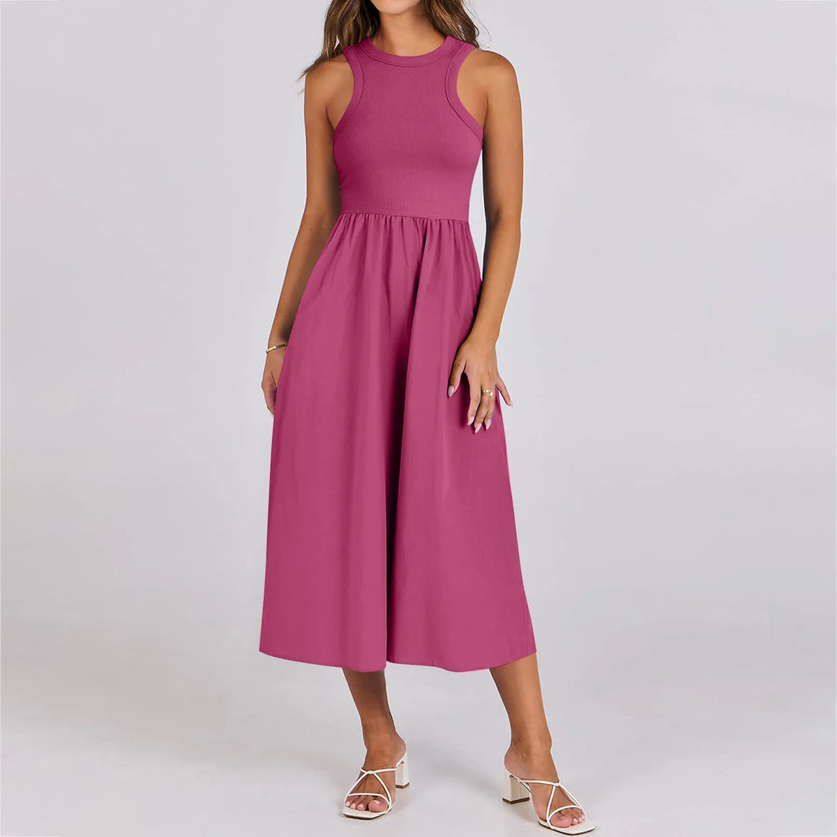 Sleeveless Patchwork Knit Racerback Sundress