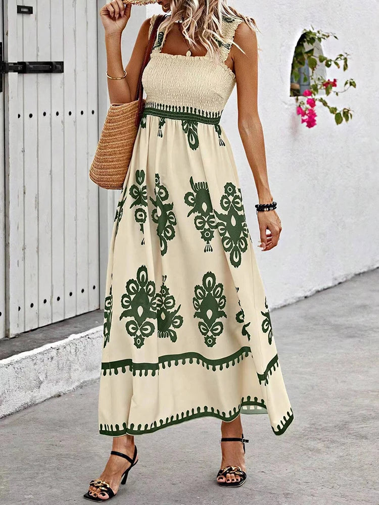 Summer Floral Spaghetti Strap Long Dress for Women