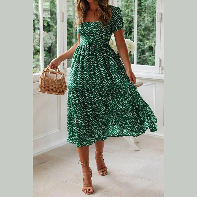 Women's Bohemian Floral Mid-Calf Dress