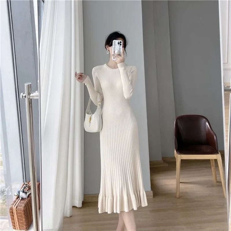 Solid Knitted Midi Dress