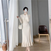 Solid Knitted Midi Dress