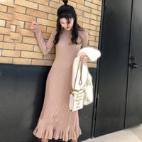 Solid Knitted Midi Dress