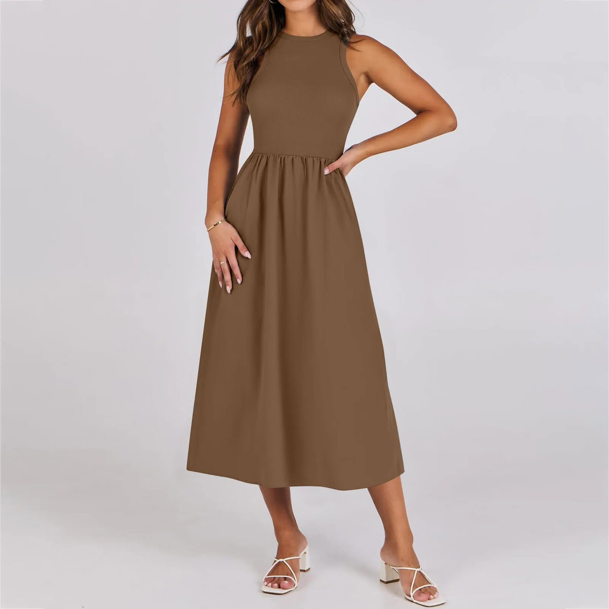 Sleeveless Patchwork Knit Racerback Sundress