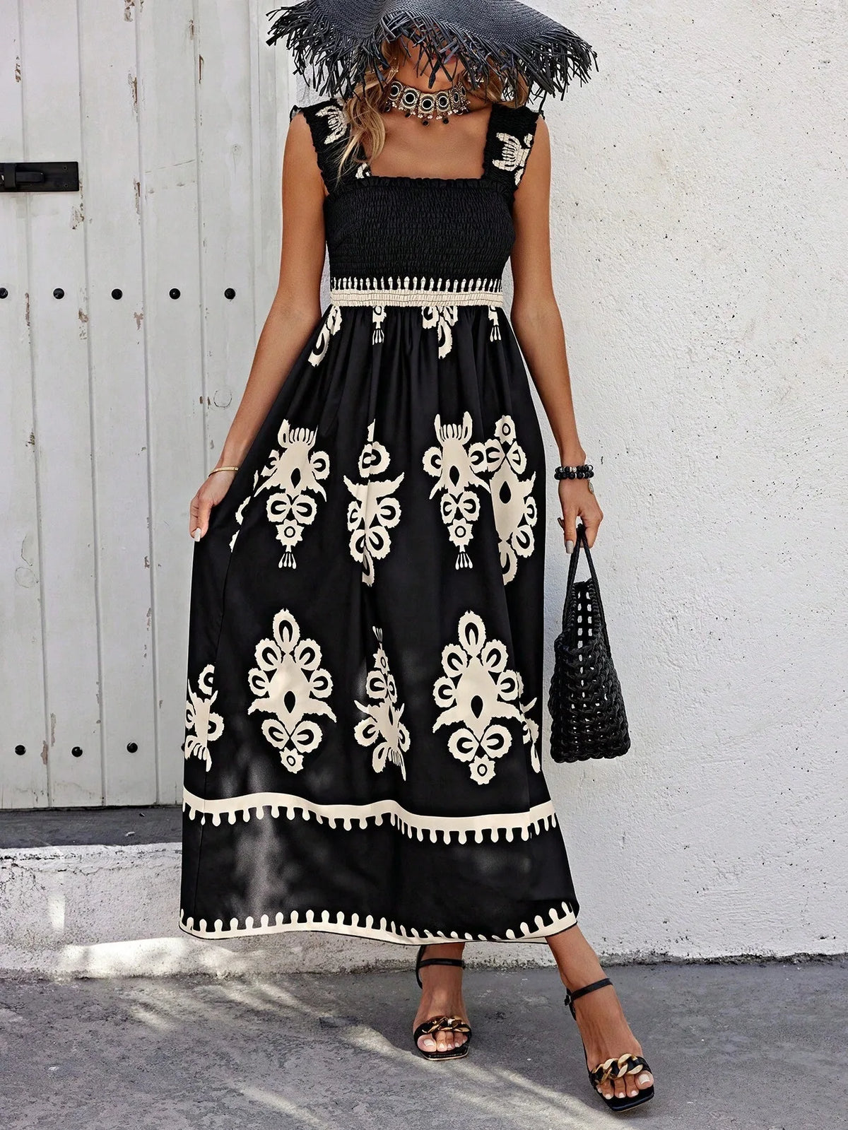 Summer Floral Spaghetti Strap Long Dress for Women