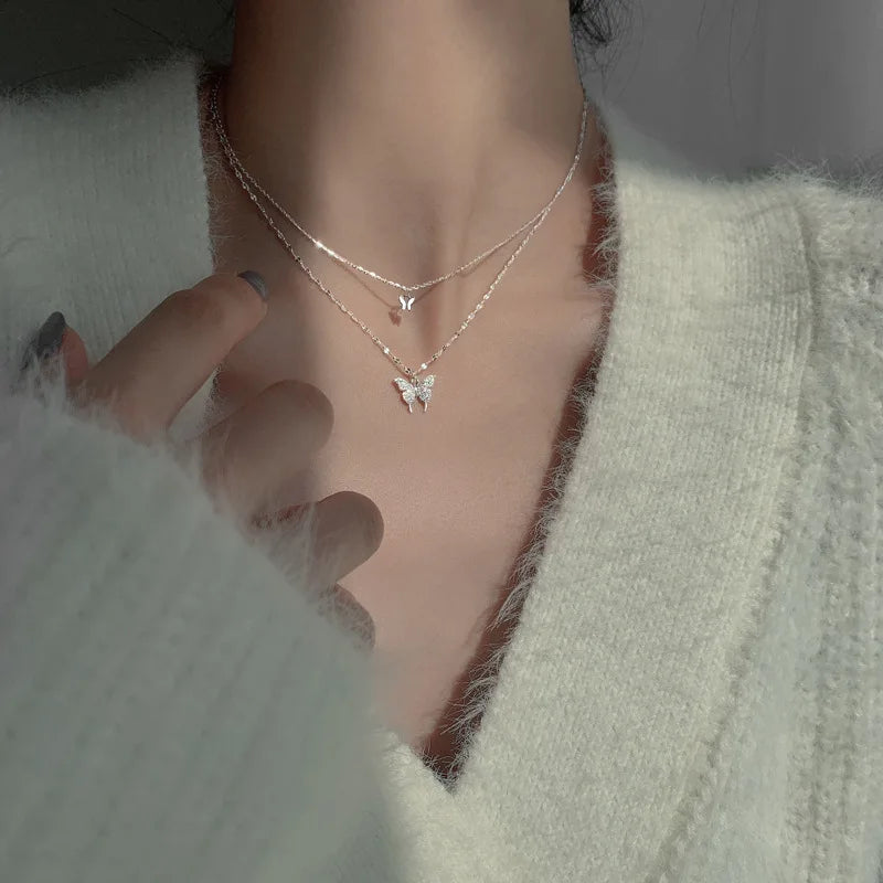 Double Layered Butterfly Necklace for Women