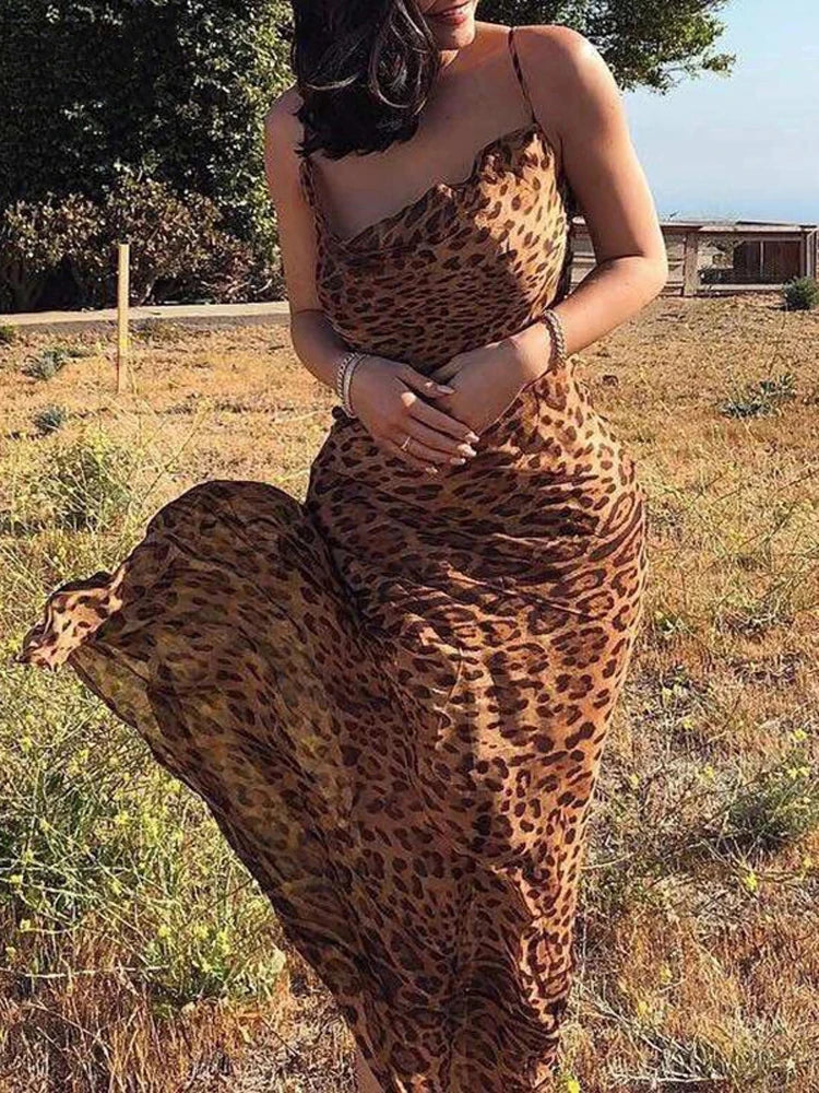 Julissa Mo Women's Leopard Print V-Neck Bodycon Maxi Dress