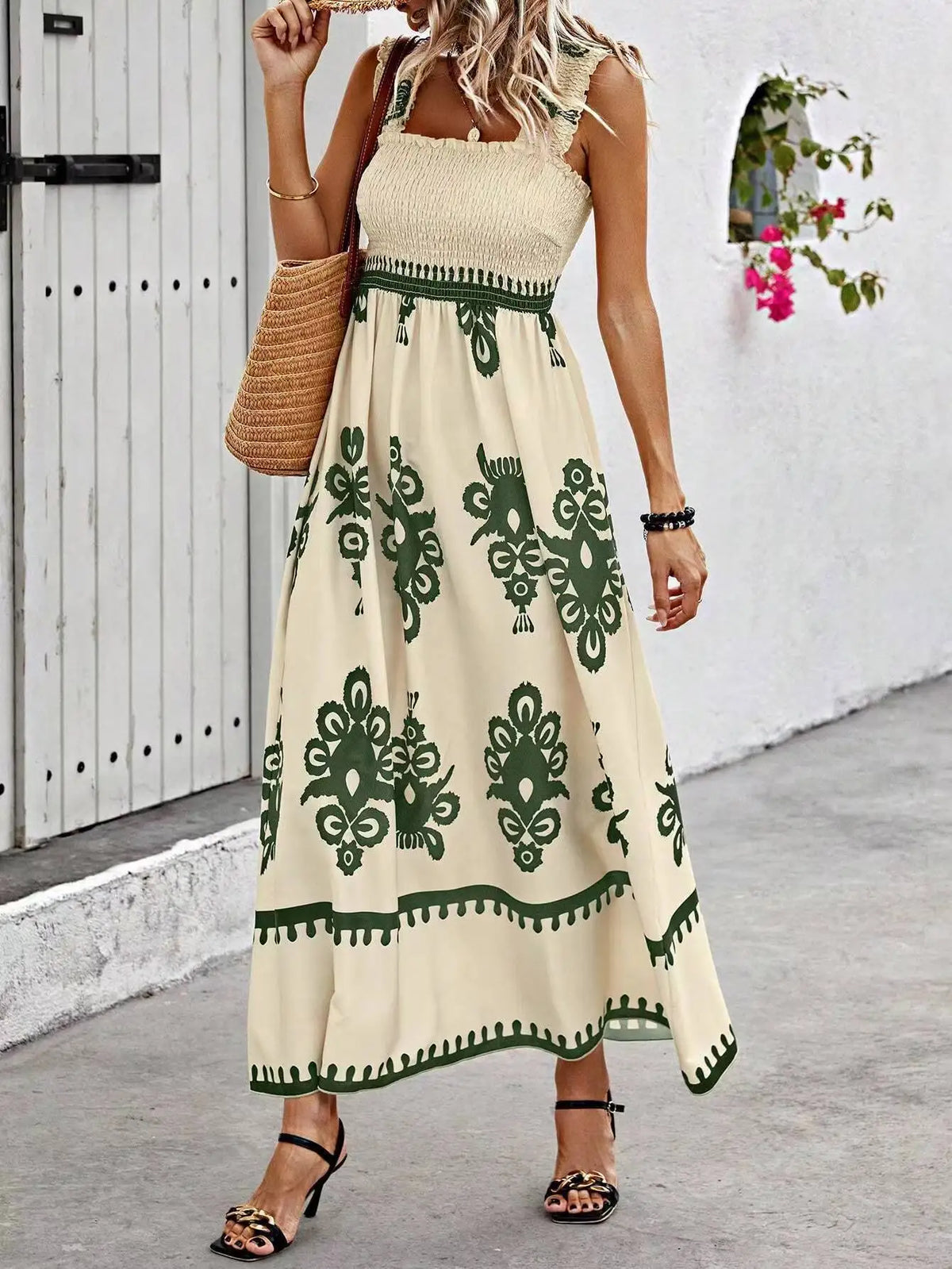 Summer Floral Spaghetti Strap Long Dress for Women
