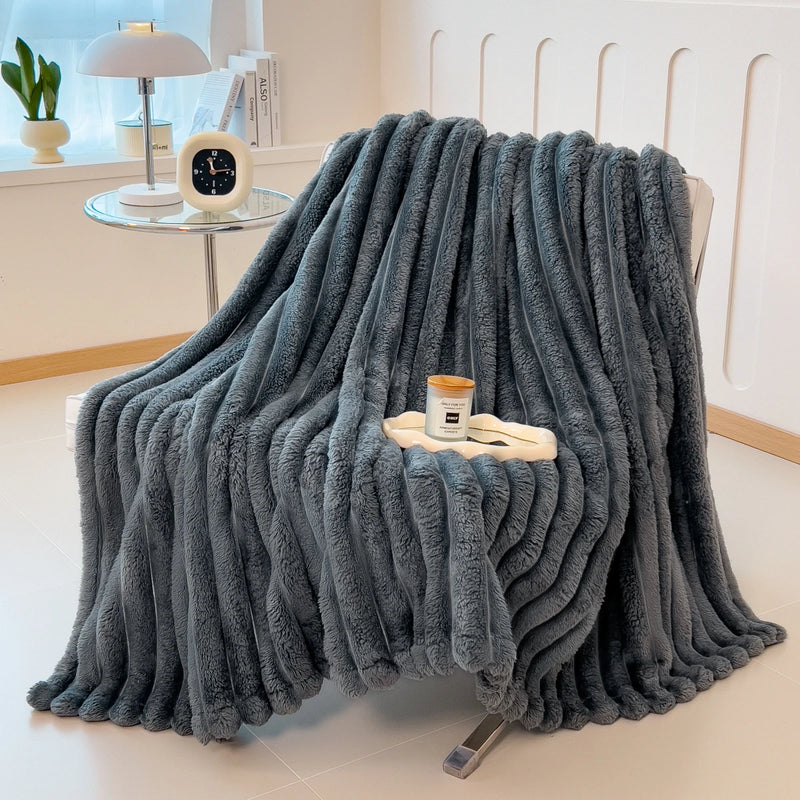 Solid Color Thickened Wide Striped Multifunctional Blanket