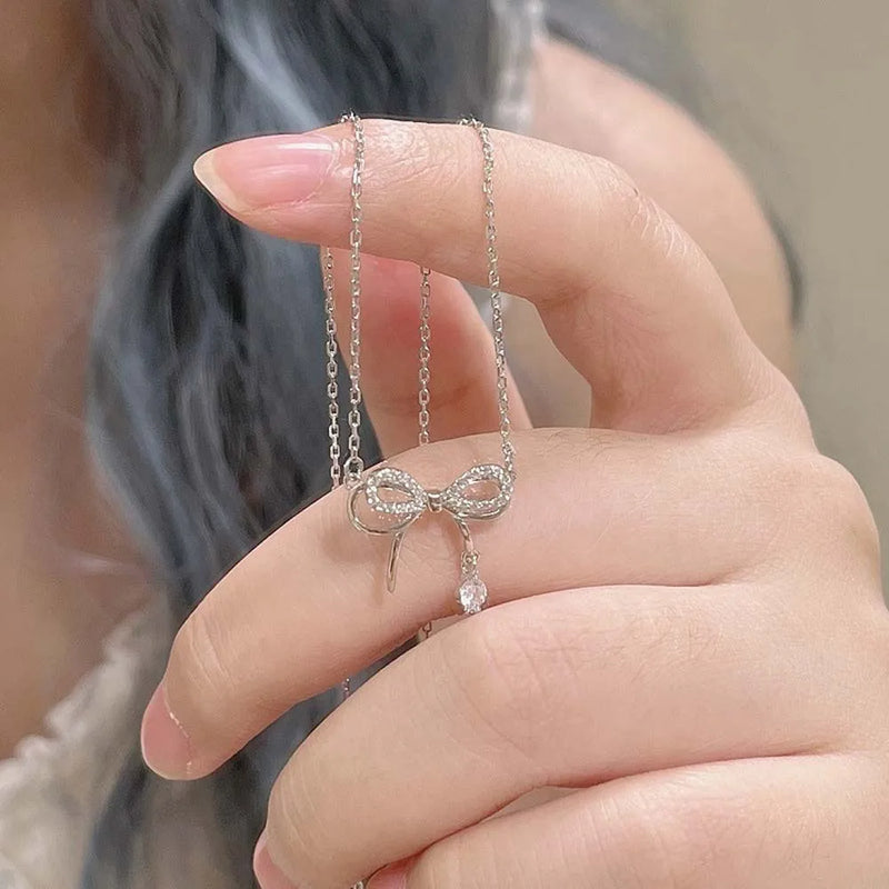 Silver Bowknot Pendant Necklace