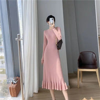 Solid Knitted Midi Dress