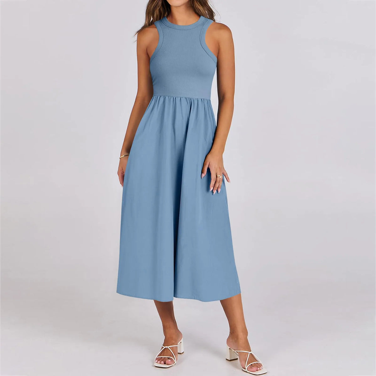 Sleeveless Patchwork Knit Racerback Sundress