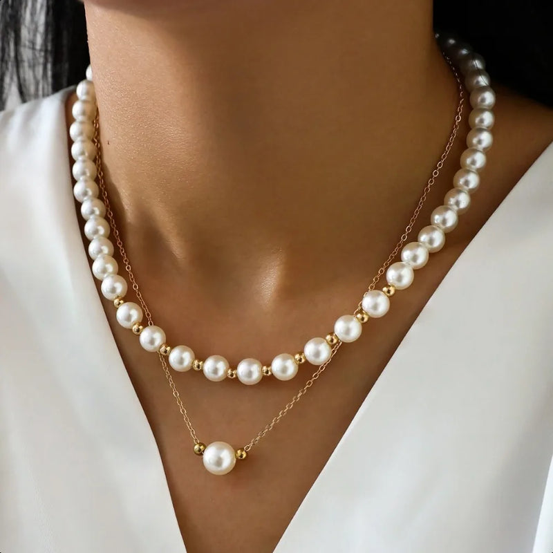 Layered Pearl Pendant Necklace
