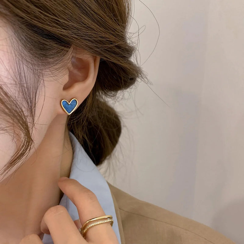 Luxe Heart Stud Earrings – Classic Elegance in Blue, White & Black