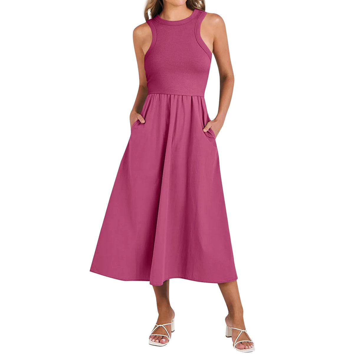 Sleeveless Patchwork Knit Racerback Sundress
