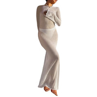 Sheer Elegance Women’s Long Sleeve Backless Beach Maxi Dress